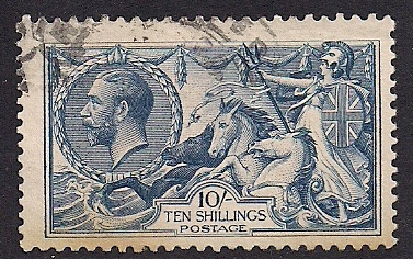 1919 GB - SG417 10/- Dull Grey-Blue Seahorse FU